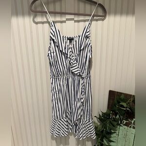 Express Blue/White Striped Ruffle Wrap Cami Dress - Medium - Perfect Condition!